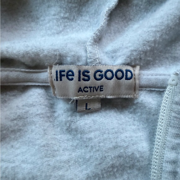 Life Is Good Grey Fleece Hoodie with thumb holes - Picture 2 of 4